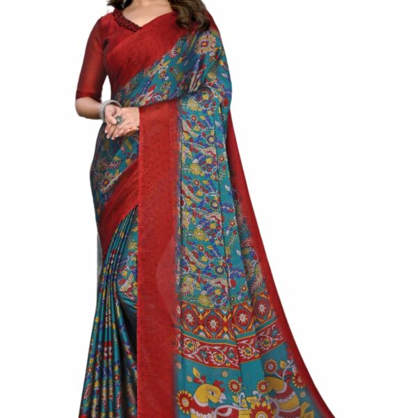 Yashika Women's Trendy Rangoli Chiffon Maroon Color Saree with Blouse Material