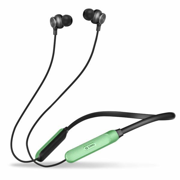 Zimo AeroFlex Bluetooth 5.2 Wireless in-Ear Headphones, 18Hrs Playtime, Deep Bass, HD Calls, Dual Device Pairing, Voice Assist, Type-C Fast Charge Wireless Neckband, IPX4 (Green & Jet Black)