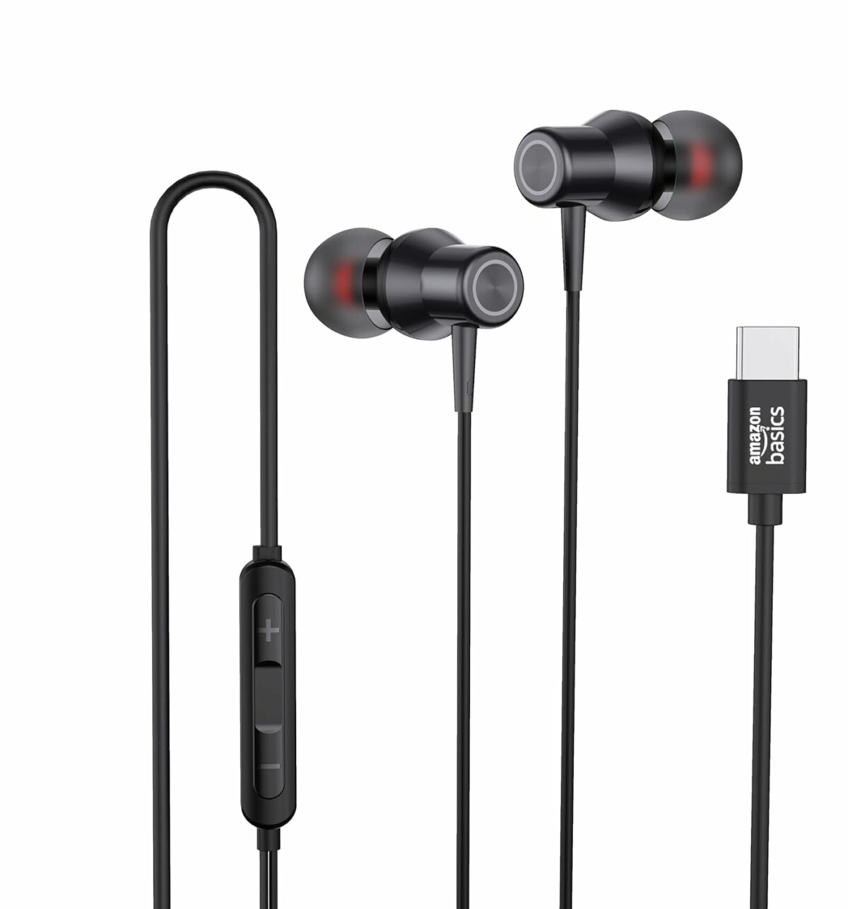 amazon basics EP2 in Ear Type C Wired Earphones with Mic, Tangle Free 1.18 Metre Cable, Metallic Design, 10mm Drivers, in Line Mic & Volume Controller (Black)