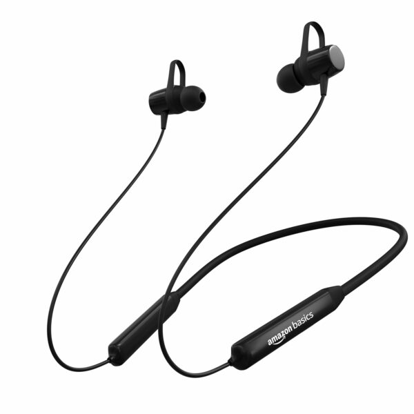 amazon basics in-Ear Bluetooth 5.0 Wireless Neckband with Mic, 10mm Drivers Magnetic Earbuds, Voice Assistant, Dual Pairing and IPX4 Water-Resistance (Black)