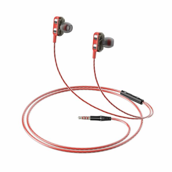 amazon basics in-Ear Wired Earphones with 9 mm Dual Drivers, in-Line Mic, Powerful Bass, Noise Isolation, 3.5 mm Audio Jack (Black and Red)