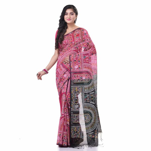 dB DESH BIDESH Women's Cotton Blend Tribal Warli Print Half half Design Handloom Sarees with Blouse Piece