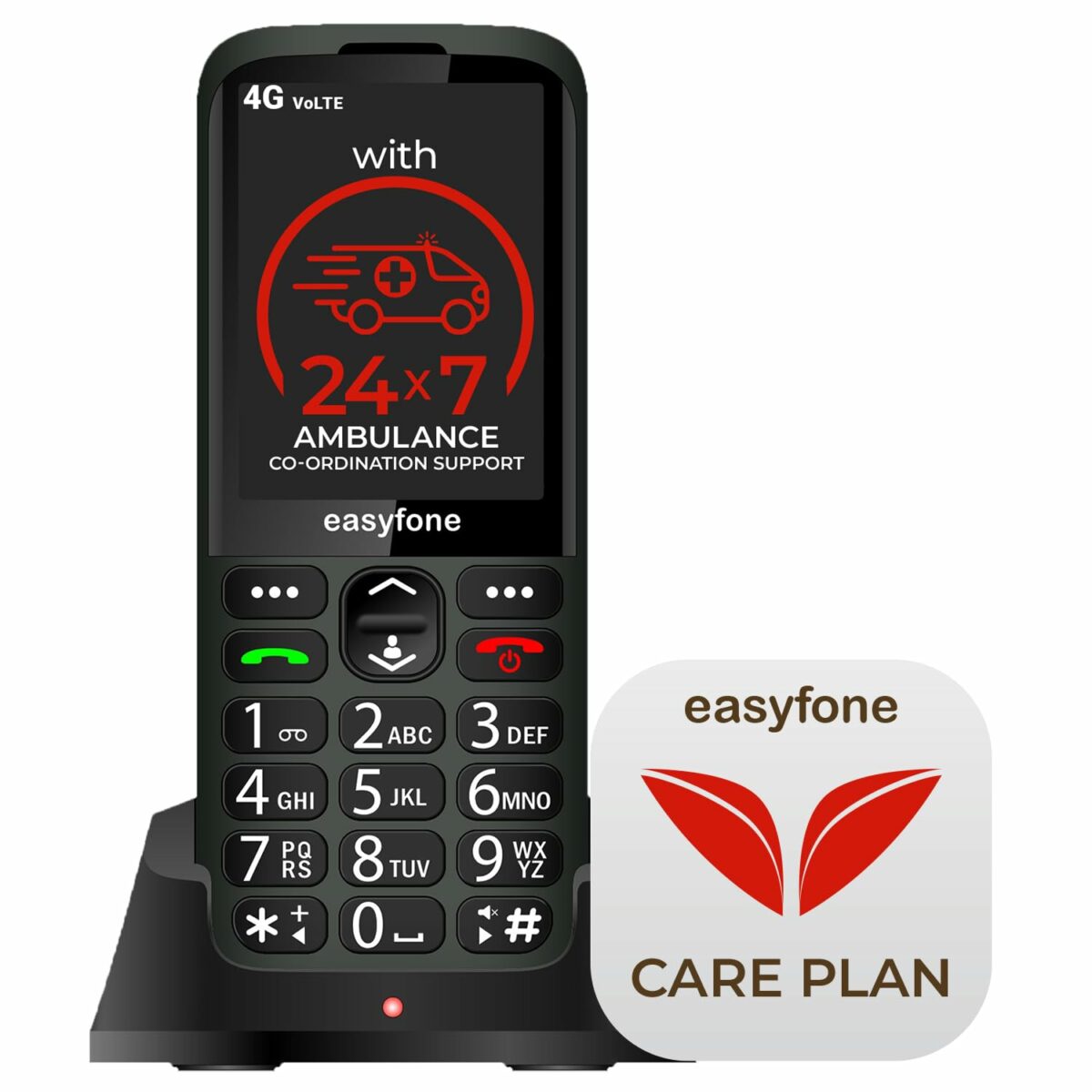 easyfone Elite 4G+ Premium Senior Citizen Phone with 20+ Senior Friendly Features-Includes easyfone Care Plan for Remote Configuration & Quick Ambulance Coordination