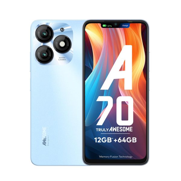 itel A70 | 12GB* RAM + 64GB ROM| 13MP Dual Rear Camera & 8MP Front Camera | 5000mAh Battery with Type-C Charging | Dynamic Bar | Side Fingerprint Sensor | Octa-Core Processor | Azure Blue