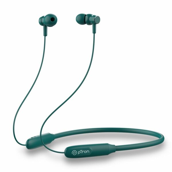 pTron Tangent Flex Bluetooth 5.3 Wireless In-Ear Headphone with Mic, 38H Playtime, 13mm Driver, Dual Device Pairing Wireless Neckband, Type-C Charge, Magnetic Buds & IPX5 Water Resistant(Forest Green)