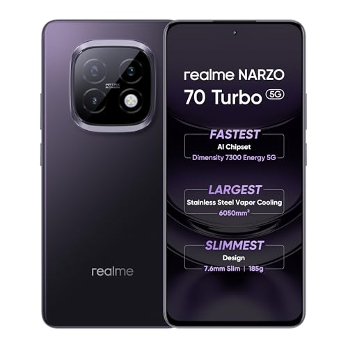 realme NARZO 70 Turbo 5G (Turbo Purple,6GB RAM,128GB Storage) | Segment's Fastest Dimensity 7300 Energy 5G Chipset | Motorsports Inspired Design