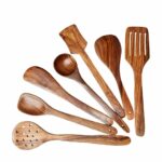 Decorlay Natural Wooden Spoon Set For Cooking Includes Frying Serving Spatula Chapati Dessert Rice Spoons Wooden For Nonstick Cookware Kitchen Utensils And Cooking Spoon Set Of 7 - 35.56 Cm