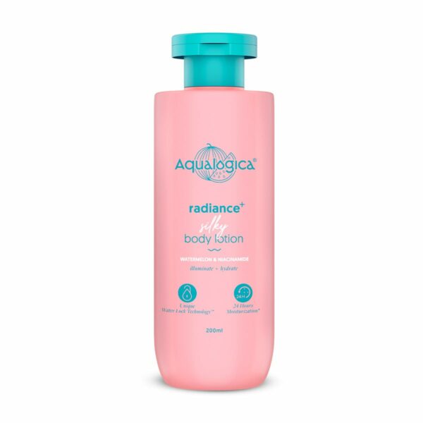 Aqualogica Radiance+ Silky Body Lotion-200ml|Long Lasting Intensive deep 24H Moisturization|With Watermelon & Niacinamide|Non Greasy & Healthy Radiant Skin|Daily moisturiser for Dry and Rough Skin