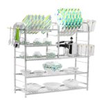 Home Creations 5 Layer 30X30 inch Wall Mount Modern Kitchen Utensils Storage Dish Rack Stainless Steel with Plate & Cutlery Stand