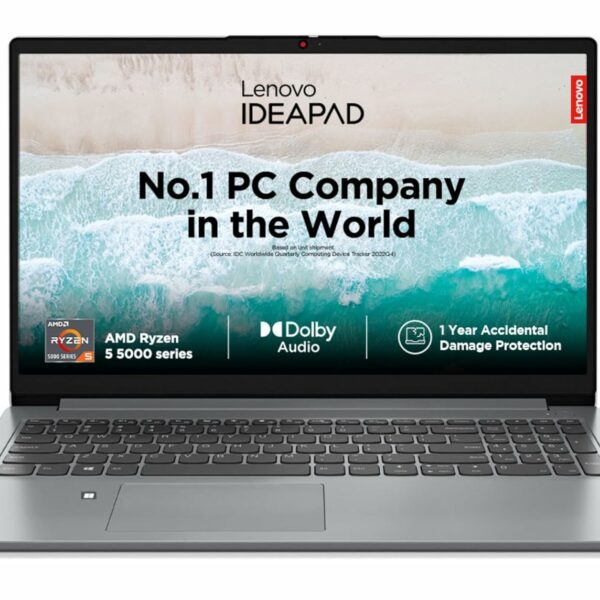 Lenovo IdeaPad Slim 1 AMD Ryzen 5 5500U 15.6" HD Thin and Light Laptop (16GB/512GB SSD/Integrated AMD Graphics/Windows 11 Home/MSO 21/1Yr ADP Free/Cloud Grey/1.61Kg), 82R400ERIN