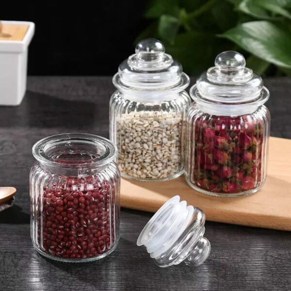 MUAC Glass Container Jar With Lid For Kitchen Small Jars For Kitchen Storage Pop Jar Glass Jar Food Storage Containers For Storing Spices,Jam,Honey,Aachar,Sugar,Coffee Beans (350Mll, 3Pc),Transparent