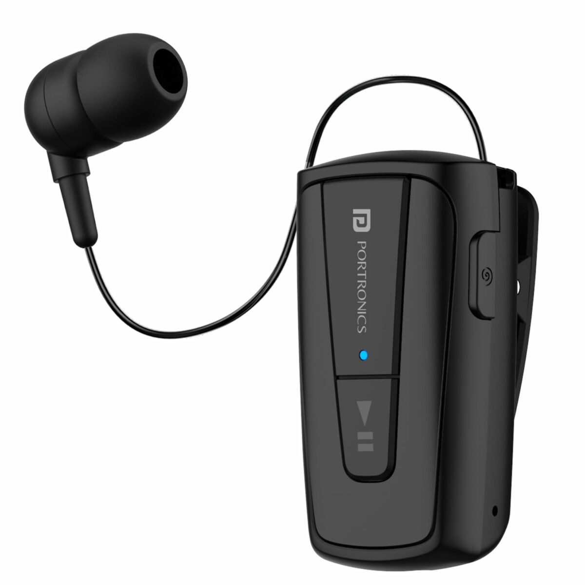 Portronics Harmonics Klip 4 Retractable Bluetooth Music & Calling Earphone with Long Playtime, Vibration Prompt (Black)