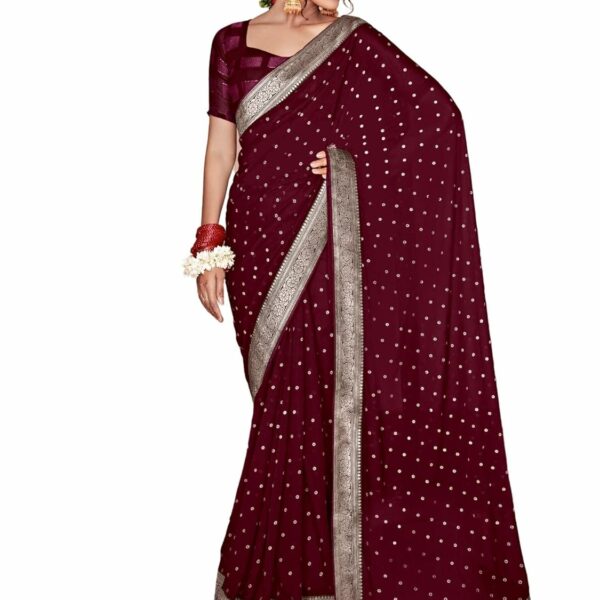 AKHILAM Women's Polka Dot Lace work Embellished Georgette Saree With Unstitched Blouse Piece (AVIKA1041_SR_Parent)