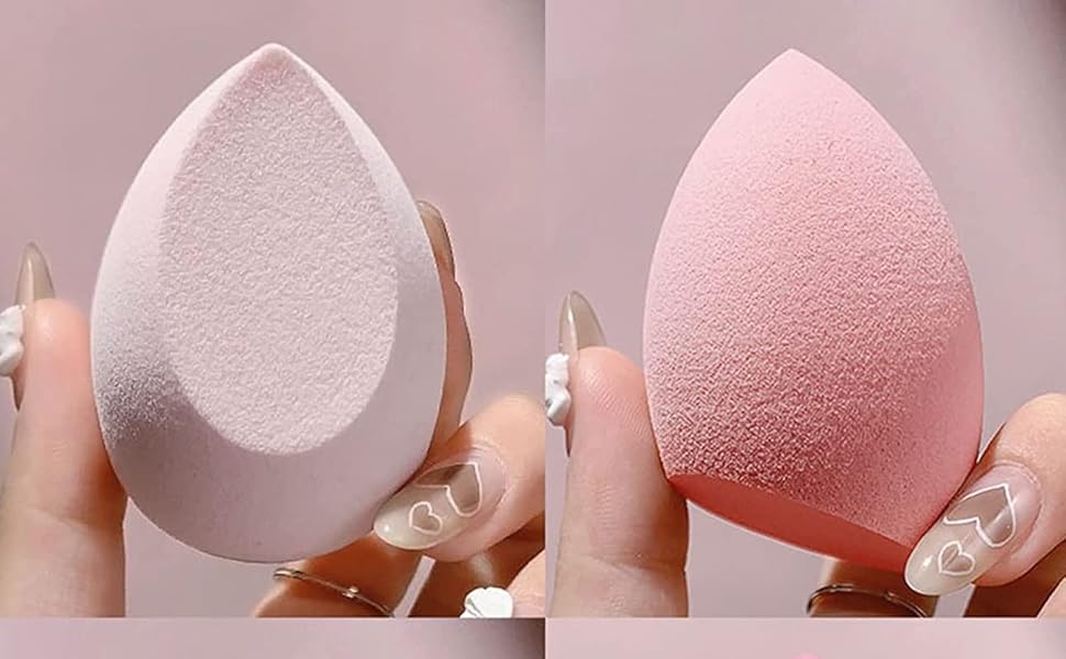 COSLUXE 4 Pcs Makeup Sponge Beauty Blender with Egg Case with 4 Pcs Powder Puff Triangle