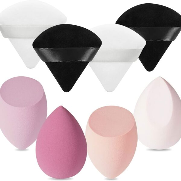 COSLUXE 4 Pcs Makeup Sponge Beauty Blender with Egg Case with 4 Pcs Powder Puff Triangle Soft Powder Sponge Reusable Cosmetic Foundation Wet Dry Makeup Set Multi-colored