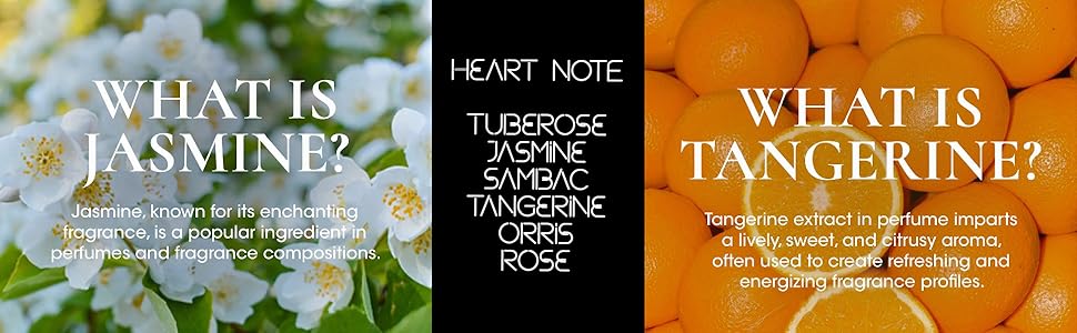 HEART NOTE BULGERIAN ROSE, JASMINE, TUBEROSE, WHITE SAMBAC, TANGERINE