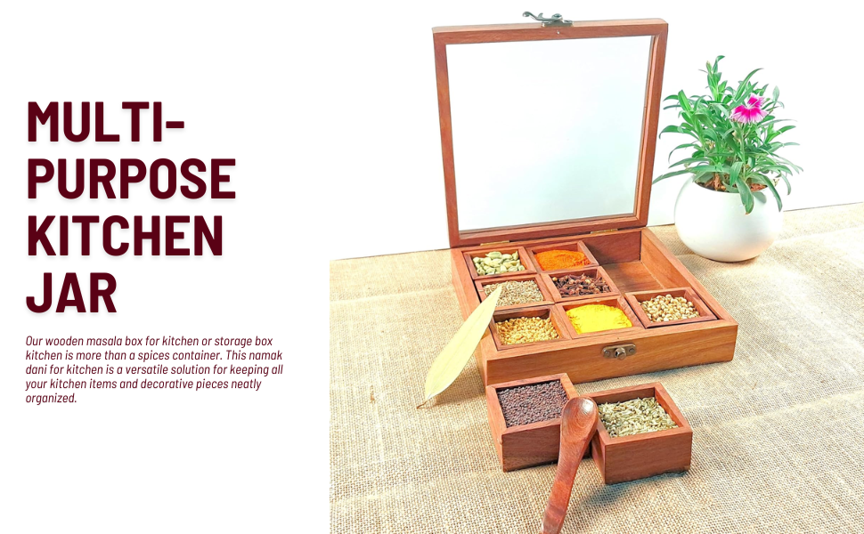 Sheesham Wooden Spice Box for Kitchen 