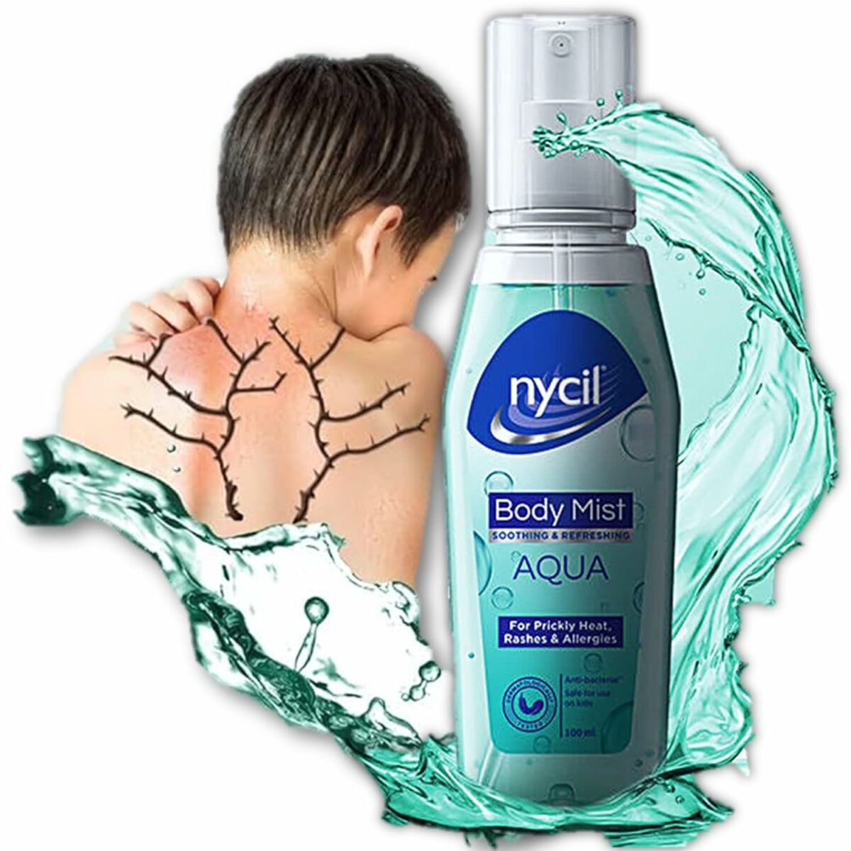 Nycil Body Mist|Nycil Spray|Nycil Soothing and Refreshing Body Mist Aqua - 100 ml | Get Relief from Prickly Heat, Rashes and Allergies