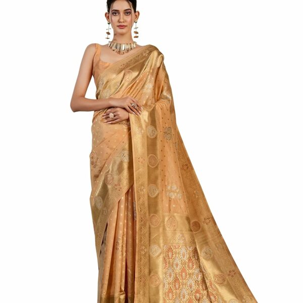 MIMOSA Women's Woven Design Kanjivaram Style Art Silk Saree With Blouse Piece : SA0000905