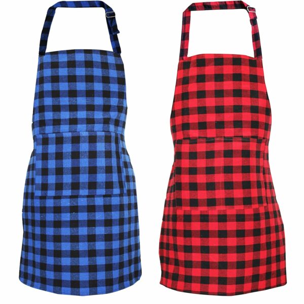 GLUN Waterproof Unisex Kitchen Checkered Design Apron with 2 Roomy Size Front Centre Pocket and Adjustable Neck Strap (Pack Of 2)