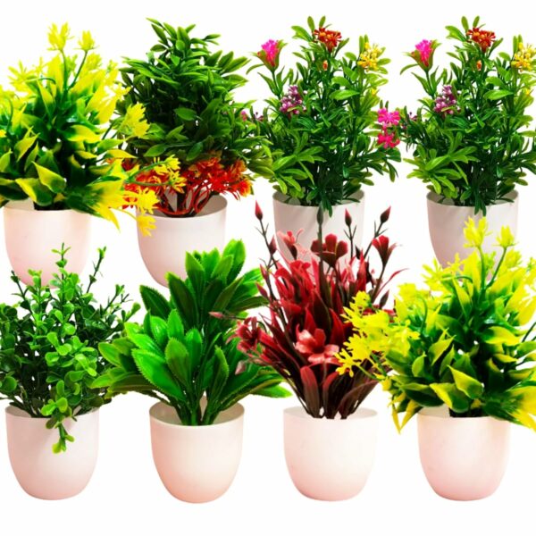 Dekorly Artificial Potted Plants, 8 Pack Artificial Plastic Eucalyptus Plants Small Indoor Potted Houseplants, Small Faux Plants for Home Decor Bathroom Office Farmhouse (Multi-L)