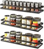 Craftize Mstore Wall Mounted Spice Rack Organizer,Floating Shelves Storage for Pantry Cabinet Door, Sturdy Hanging Seasoning Organizer Jars Storage for Kitchen, Bathroom, Set Of 4 Black (Pack-3)