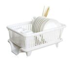 THEODORE 3 in 1 Large Durable Plastic Kitchen Sink Dish Rack Drainer Drying Rack Washing Basket with Tray for Kitchen, Dish Rack Organizers (New White) 31D x 17W x 45H Centimeters