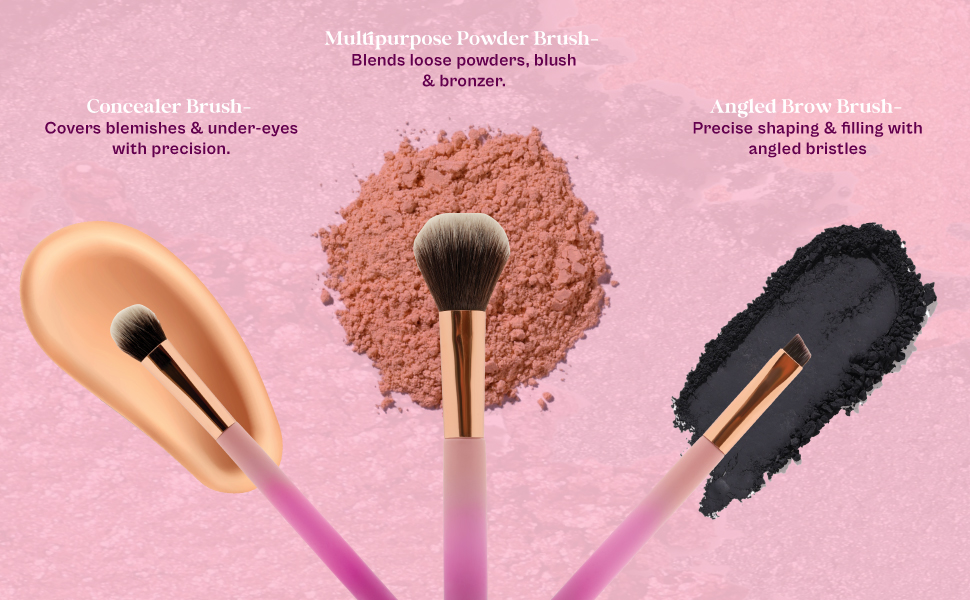 Concealer brush, multipurpose powder brush for loose powders, blush & bronzer, Angles brow brush