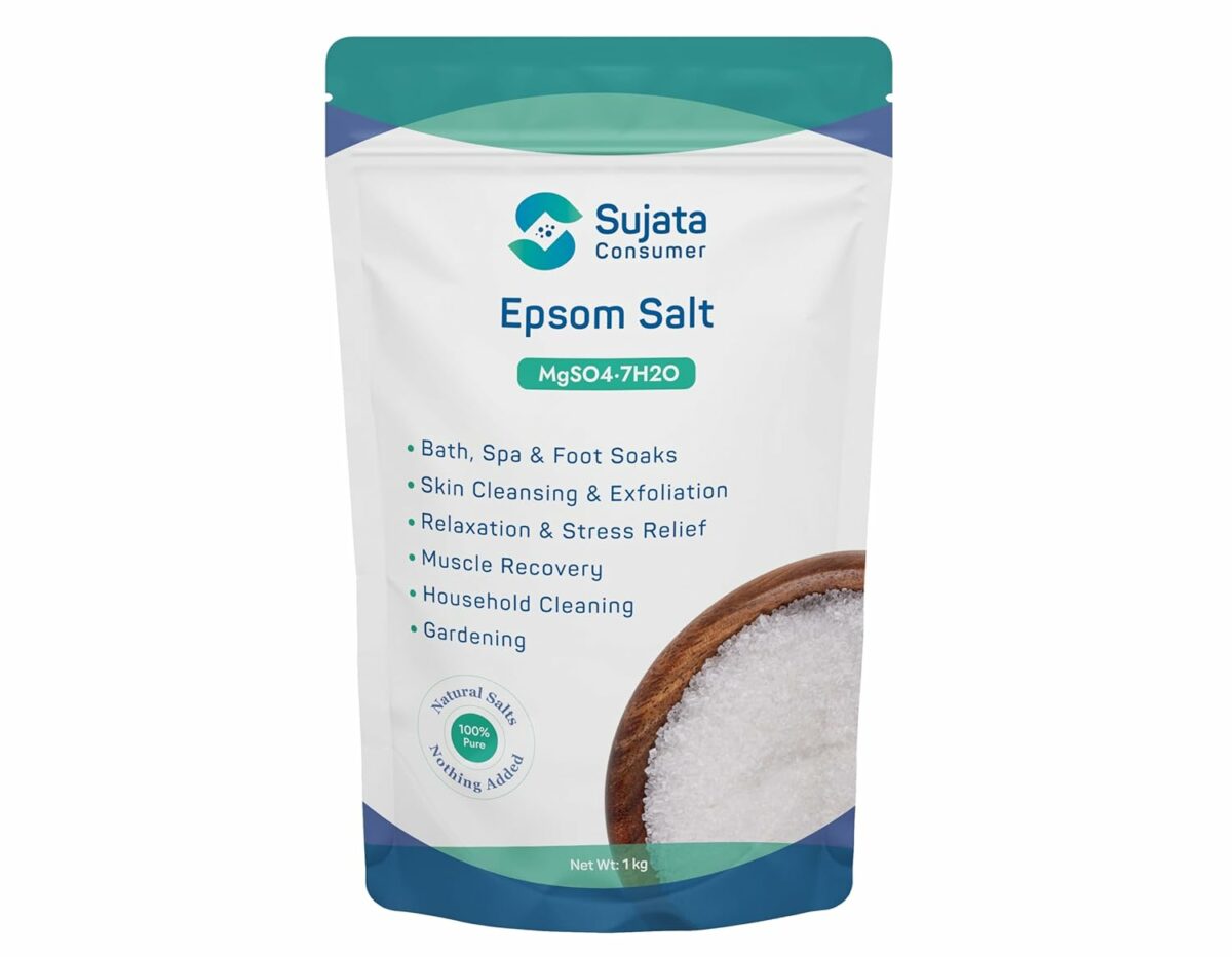 Sujata Epsom Salt | Bath Salt Crystal And Bath | For Muscle Relief, Relieves Aches & Pain | Granule 1Kg | Magnesium Sulphate (1 Kg)