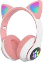 WK LIFE BORN TO LIVE K8 2024 Updated V5.3 Wireless/Wired Kids Headphones with Mic for Girls/Boys Cat Ear Bluetooth Online Learning School (Pink)