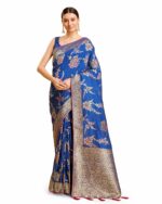 Monjolika Fashion Women's Gorgeous Banarasi Silk Saree Floral Motif Intricate Zari Work Comes With Woven Unstitched Blouse Piece