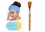 TWIREY Polycotton Stretchable Elasticized Adjustable Facial Headbands and Face Pack Brush and Face Cleaning Sponges for Women, Pack of 1 - Multicolor