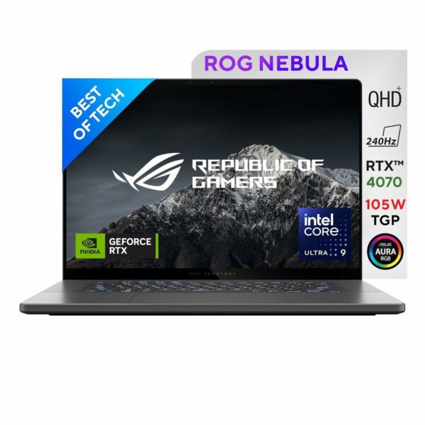 ASUS ROG Zephyrus G16, Intel Core Ultra 9 185H, Built-in AI, NVIDIA GeForce RTX 4070,16" 2.5K QHD+ (40.64cm) 240Hz, Gaming Laptop (32GB/1TB SSD/Win 11/Office 2021/Gray/1.85 Kg), GU605MI-QP253WS