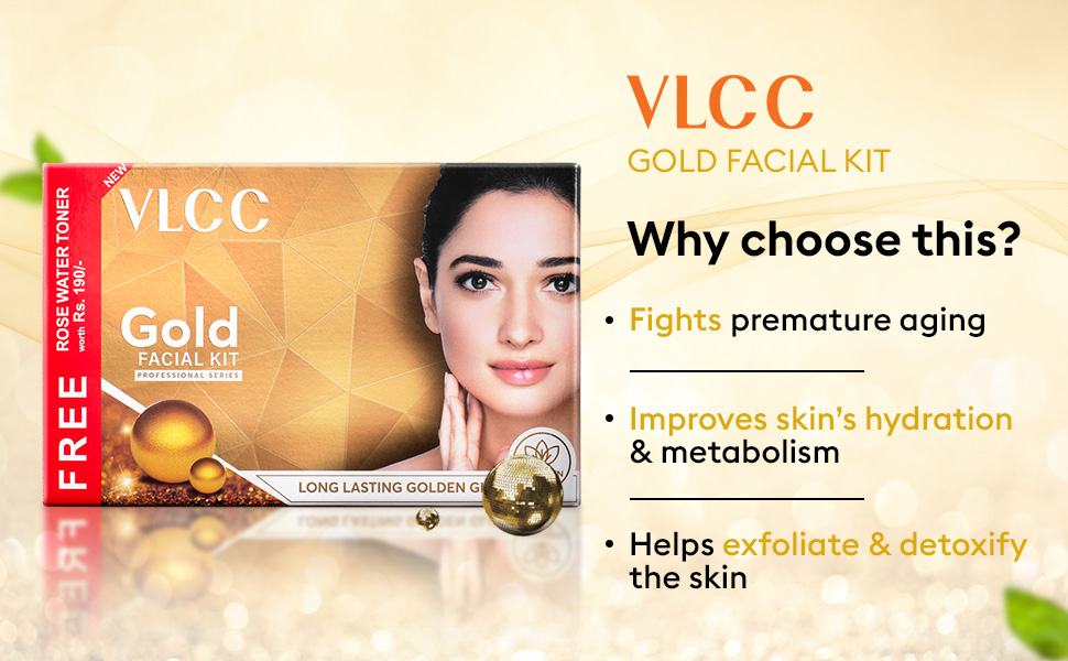 VLCC Gold Facial Kit with FREE Rose Water Toner - 2