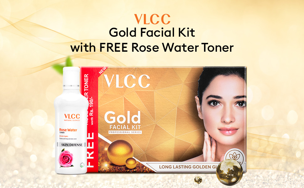 VLCC Gold Facial Kit with FREE Rose Water Toner - 7