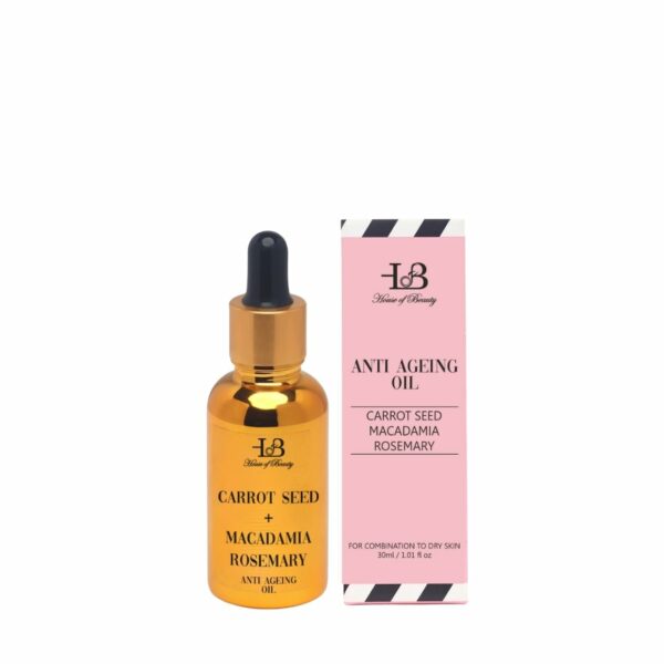 HOUSE OF BEAUTY Anti Ageing Oil - Carrot Seed, Macadamia Oil, Rosemary Oil for Combination to Dry Skin, Soothing Face, Nourishment, and Hydration (30ml, Pack of 1)