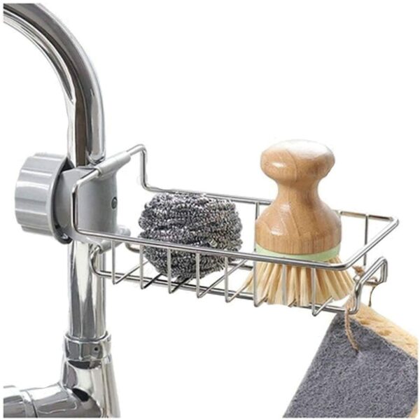 ASTRECA Retail Faucet Storage Rack Adjustable Sink Rag Draining Under Sink Rack Kitchen Bathroom Soap Storage Holders Shelves,Stainless Steel Sink Organizer Towel Holder for Sponges, Floating Shelves