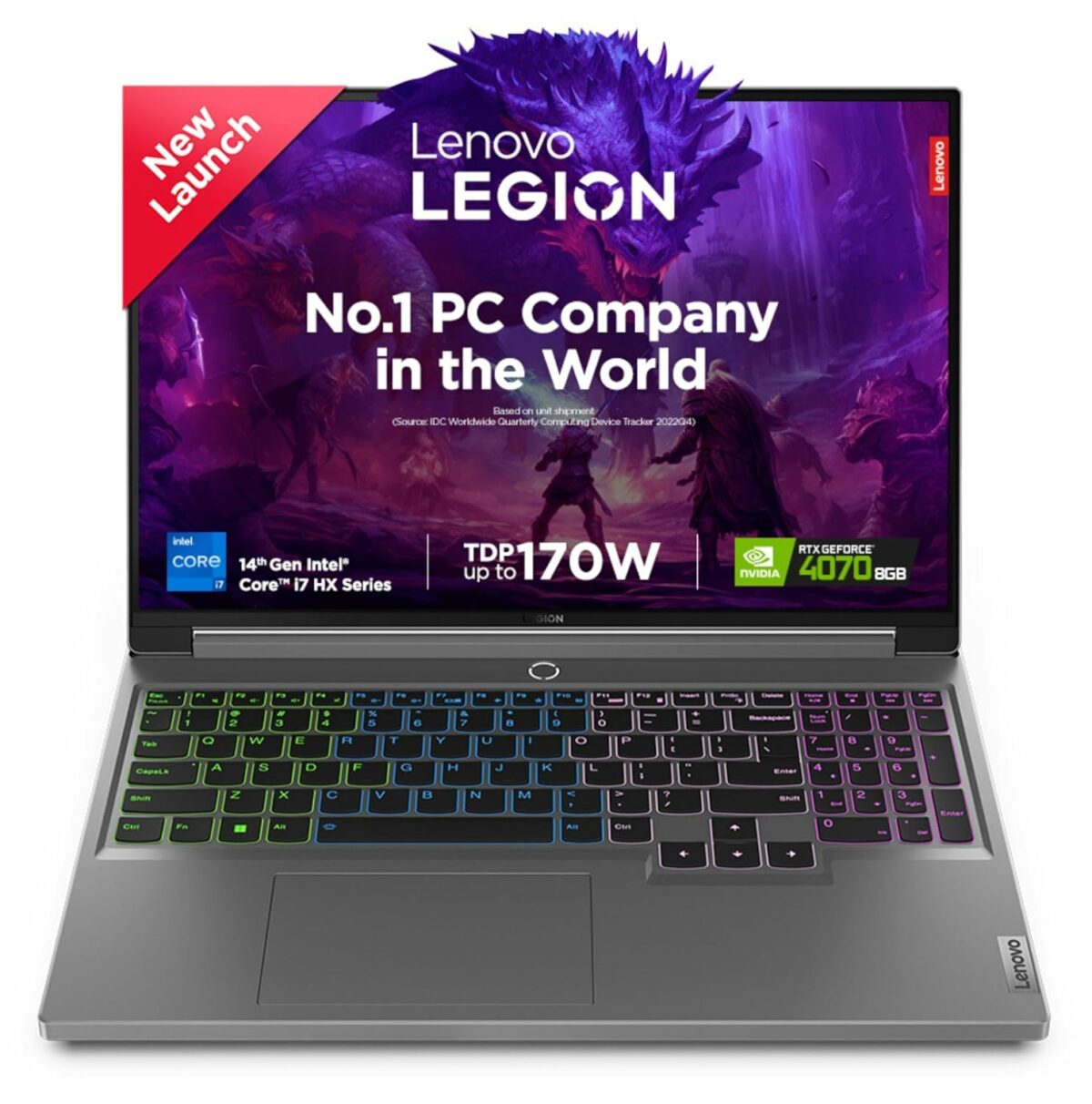 Lenovo Legion 5 Intel Core i7-14650HX 16" (40.64cm) WQXGA IPS 350Nits 165Hz Gaming Laptop (16GB/1TB SSD/Win 11/Office 2021/NVIDIA RTX 4070 8GB/100%sRGB/Alexa/3 Month Game Pass/Grey/2.3Kg), 83DG009DIN