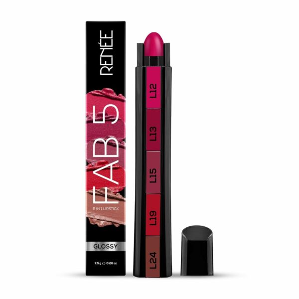 RENEE FAB 5 Glossy 5 in 1 Lipstick 7.5 Gm - Five Shades in One - Moisturizing & Nourishing, Long Lasting, Glossy Finish - Intense Color Payoff - Compact, Glides Smoothly with One-Stroke Application