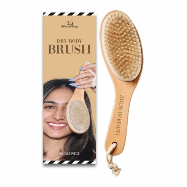 House of Beauty Wooden Dry Brush for Body Massage with Long Handle, Dry Brushing Helps in Removes Dead Skin and Stimulates Blood Circulation, Natural Bristles