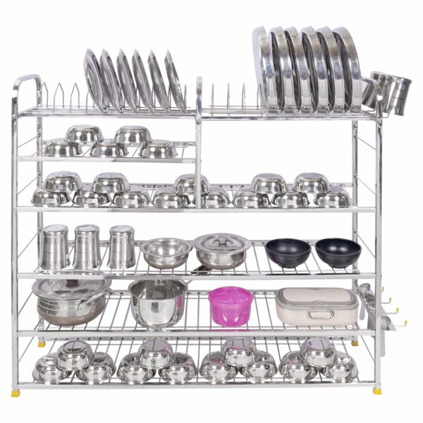 NAVUM ROSHANI Stainless Steel Wall Mount Kitchen Racks | Dish Rack with Cutlery and Plate Kitchen Stand | Modular Kitchen Bartan Stand | Kitchen Organizer Items (36 X 36 Inch) Wt-9.0kg, Corner Shelf