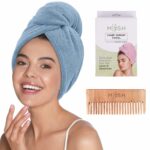 Mush Bamboo Hair Towel Wrap | Absorbent Towel Hair-Drying | Hair Care Combo | Super Quick-Drying| Adjustable Buttons to Wrap Around Hair 500 GSM (Sky Blue)