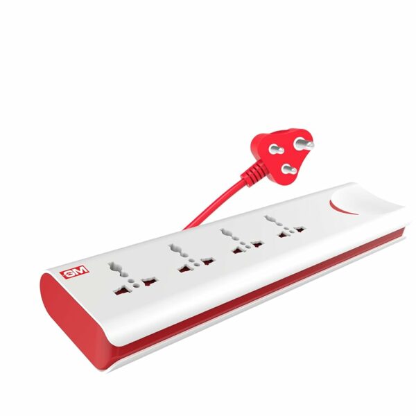 GM 3060 E-Book 4 + 1 Power Strip Red & White Color 250 Volts with Master Switch, Indicator, Safety Shutter & 4 International sockets, Extension Cord for Home Appliances