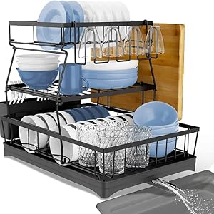 Multi Tier Large Dish Drying Rack with Drainboard Stainless Steel Dish Drainer  Dry Dish Rack