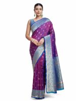 Monjolika Fashion Women's Exquisite Designs With This Banarasi Satin Silk Saree Comes With Unstitched Blouse piece