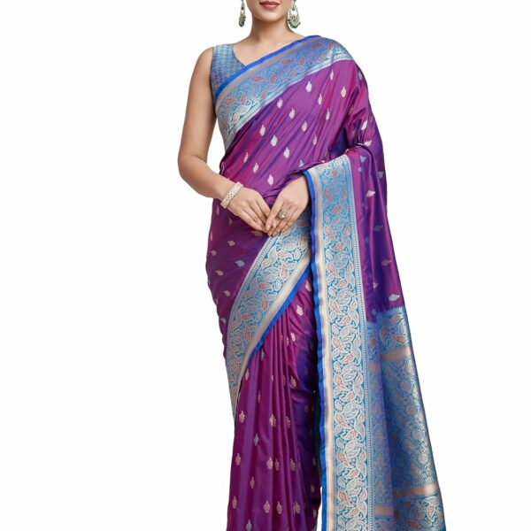 Monjolika Fashion Women's Exquisite Designs With This Banarasi Satin Silk Saree Comes With Unstitched Blouse piece