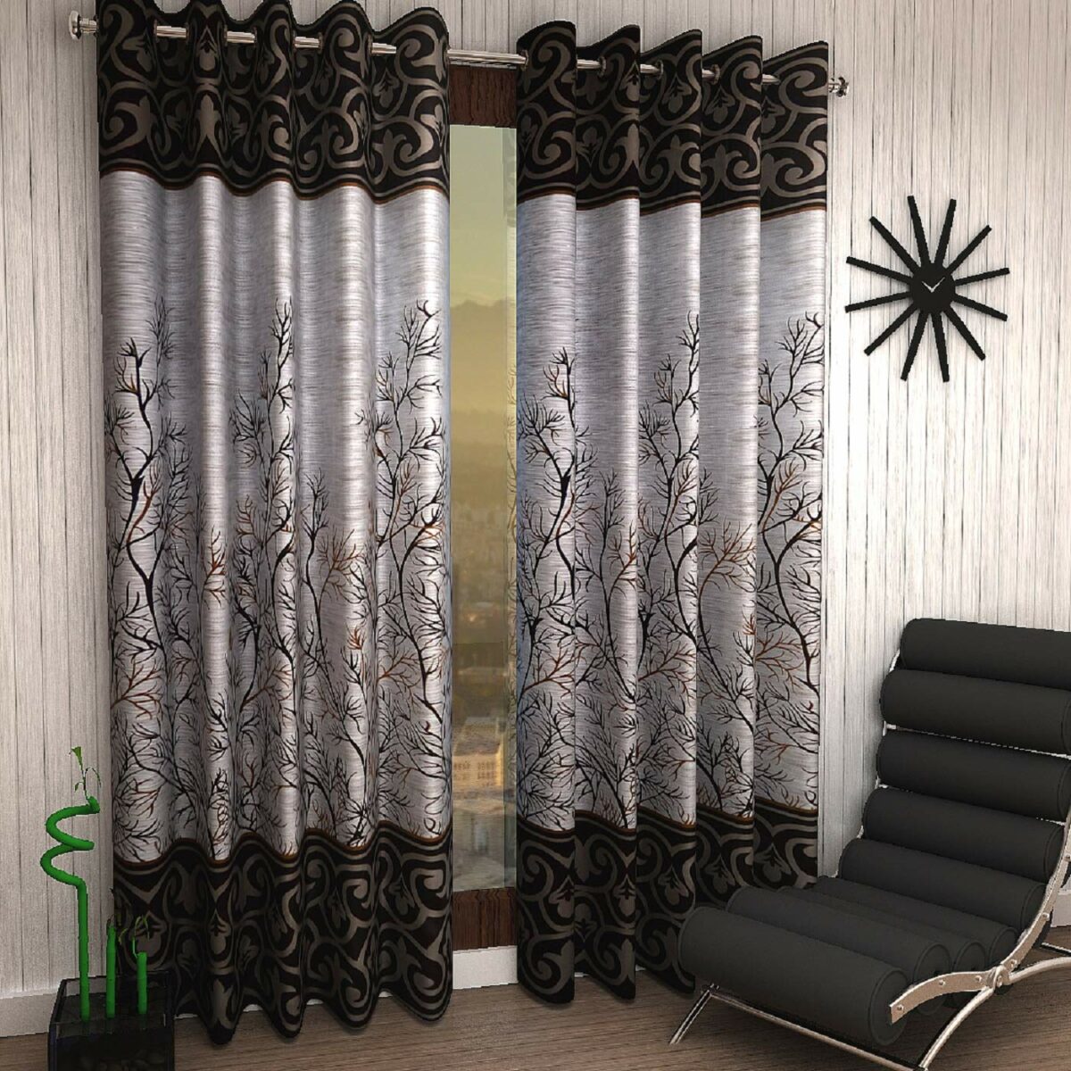 Home Sizzler 2 Pieces Garden Panel Eyelet Polyester Door curtains - 7 Feet, Brown