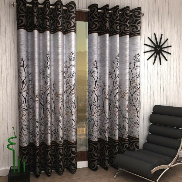 Home Sizzler 2 Pieces Garden Panel Eyelet Polyester Door curtains - 7 Feet, Brown