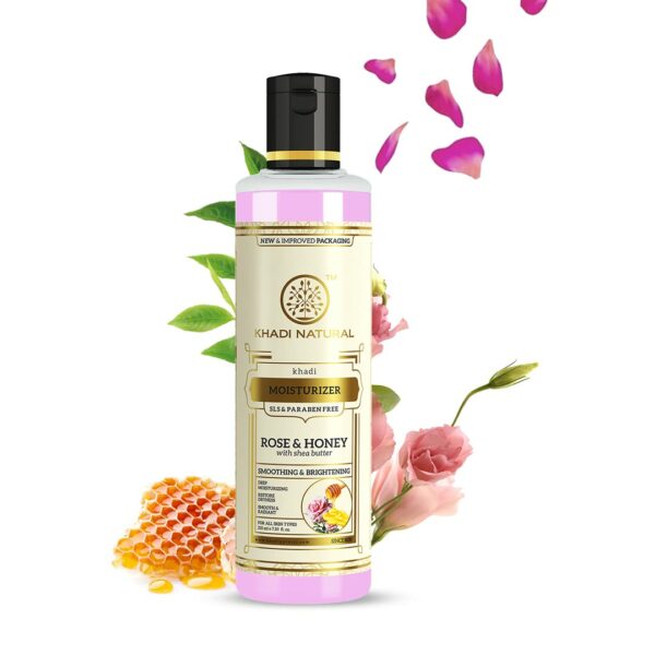 Khadi Natural Moisturising Lotion, Rose and Honey, 210ml|Smooth and radiant skin|Unique non-sticky formula|Keeps skin moisturized |Suitable for All Skin Types