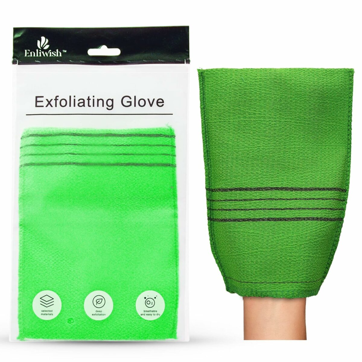 ENLIWISH Korean Beauty Skin Exfoliating Bath Scrub Gloves 2Pcs - Bath Wash Towel Korean Exfoliating Towel Body Beauty Back Scrubber For Shower (Green)